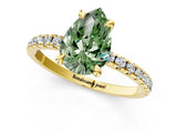 Yellow gold Fancy Green Pear Cut Diamond Brilliant Solitaire Ring with Pavé Band and Four-Prong Setting_13