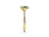 Yellow gold Fancy Green Pear Cut Diamond Brilliant Solitaire Ring with Pavé Band and Four-Prong Setting_14