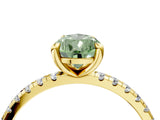 Yellow gold Fancy Green Pear Cut Diamond Brilliant Solitaire Ring with Pavé Band and Four-Prong Setting_16