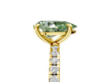 Yellow gold Fancy Green Pear Cut Diamond Brilliant Solitaire Ring with Pavé Band and Four-Prong Setting_17