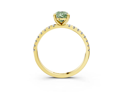 Yellow gold Fancy Green Pear Cut Diamond Brilliant Solitaire Ring with Pavé Band and Four-Prong Setting_3
