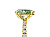 Yellow gold Fancy Green Pear Cut Diamond Brilliant Solitaire Ring with Pavé Band and Four-Prong Setting_5