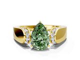 Yellow gold Fancy Green Pear Cut Diamond Channel Set Solitaire Ring with Four-Prong Setting_12