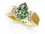 Yellow gold Fancy Green Pear Cut Diamond Channel Set Solitaire Ring with Four-Prong Setting_13