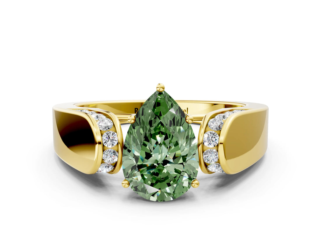 Yellow gold Fancy Green Pear Cut Diamond Channel Set Solitaire Ring with Four-Prong Setting_36