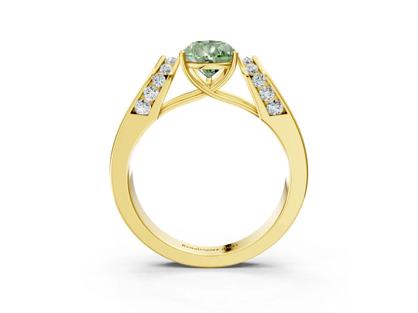 Yellow Gold Pear-Shaped Channel Set Engagement Ring Setting for Fancy Green Center with Wide Band