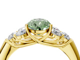 Yellow gold Fancy Green Pear  Cut Diamond Cluster Ring with Round Accent Stones and Prong Setting on a Classic Band_55