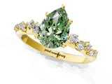 Yellow gold Fancy Green Pear Cut Diamond Cluster Side Stone Solitaire Ring with Prong Setting_74