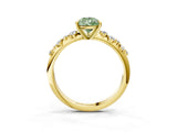 Yellow gold Fancy Green Pear Cut Diamond Cluster Side Stone Solitaire Ring with Prong Setting_76