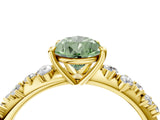 Yellow gold Fancy Green Pear Cut Diamond Cluster Side Stone Solitaire Ring with Prong Setting_77