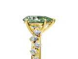 Yellow gold Fancy Green Pear Cut Diamond Cluster Side Stone Solitaire Ring with Prong Setting_78