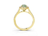 Yellow gold Fancy Green Pear Cut Diamond Cushion Halo Ring with Pavé Band_3