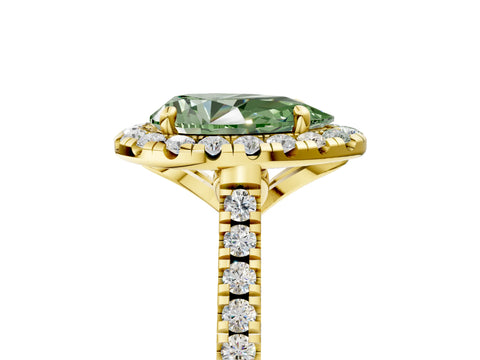 Yellow gold Fancy Green Pear Cut Diamond Cushion Halo Ring with Pavé Band_5
