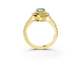 Yellow gold Fancy Green Pear Cut Diamond Double Halo Ring with Pavé Band and Prong Setting_80