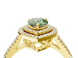 Yellow gold Fancy Green Pear Cut Diamond Double Halo Ring with Pavé Band and Prong Setting_81