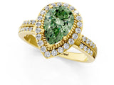 Yellow gold Fancy Green Pear Cut Diamond Double Halo Ring with Split Shank and Four-Prong Setting_1