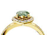 Yellow gold Fancy Green Pear Cut Diamond Double Halo Ring with Split Shank and Four-Prong Setting_4