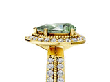 Yellow gold Fancy Green Pear Cut Diamond Double Halo Ring with Split Shank and Four-Prong Setting_5