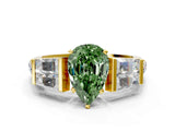 Yellow gold Fancy Green Pear Cut Diamond Engagement Ring with Baguette Side Stones and Channel Set Band_19