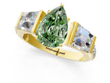 Yellow gold Fancy Green Pear Cut Diamond Engagement Ring with Baguette Side Stones and Channel Set Band_20