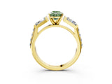 Yellow gold Fancy Green Pear Cut Diamond Engagement Ring with Baguette Side Stones and Channel Set Band_22