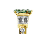 Yellow gold Fancy Green Pear Cut Diamond Engagement Ring with Baguette Side Stones and Channel Set Band_24