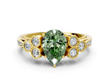 Yellow gold Fancy Green Pear  Cut Diamond Engagement Ring with Bezel Set Round Side Stones and Prong Setting_49