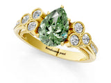 Yellow gold Fancy Green Pear  Cut Diamond Engagement Ring with Bezel Set Round Side Stones and Prong Setting_50