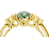 Yellow gold Fancy Green Pear  Cut Diamond Engagement Ring with Bezel Set Round Side Stones and Prong Setting_53