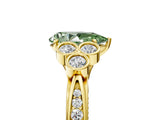 Yellow gold Fancy Green Pear  Cut Diamond Engagement Ring with Bezel Set Round Side Stones and Prong Setting_54