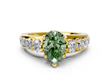 Yellow gold Fancy Green Pear  Cut Diamond Engagement Ring with Pavé Band and Four-Prong Setting_3