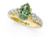 Yellow gold Fancy Green Pear  Cut Diamond Engagement Ring with Pavé Band and Four-Prong Setting_4