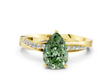 Yellow gold Fancy Green Pear Cut Diamond Engagement Ring with Side Stone Accents and Four-Prong Setting_12
