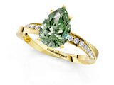 Yellow gold Fancy Green Pear Cut Diamond Engagement Ring with Side Stone Accents and Four-Prong Setting_13