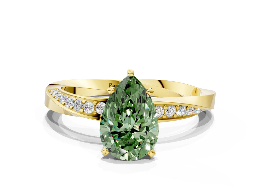 Yellow gold Fancy Green Pear Cut Diamond Engagement Ring with Side Stone Accents and Four-Prong Setting_60