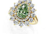 Yellow gold Fancy Green Pear Cut Diamond Floral Double Halo Engagement Ring with Prong Setting_25