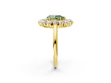 Yellow gold Fancy Green Pear Cut Diamond Floral Double Halo Engagement Ring with Prong Setting_26