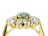 Yellow gold Fancy Green Pear Cut Diamond Floral Double Halo Engagement Ring with Prong Setting_28