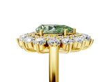 Yellow gold Fancy Green Pear Cut Diamond Floral Double Halo Engagement Ring with Prong Setting_29