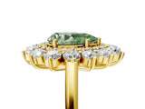 Yellow gold Fancy Green Pear Cut Diamond Floral Double Halo Engagement Ring with Prong Setting_53