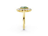Yellow gold Fancy Green Pear Cut Diamond Floral Double Halo Engagement Ring with Prong Setting_62