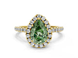 Yellow gold Fancy Green Pear  Cut Diamond Floral Halo Engagement Ring with Pavé Band and Prong Setting_36