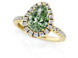 Yellow gold Fancy Green Pear  Cut Diamond Floral Halo Engagement Ring with Pavé Band and Prong Setting_37