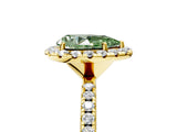 Yellow gold Fancy Green Pear  Cut Diamond Floral Halo Engagement Ring with Pavé Band and Prong Setting_41