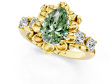 Yellow gold Fancy Green Pear  Cut Diamond Floral Halo Engagement Ring with Shared Prong Setting 1