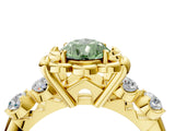 Yellow gold Fancy Green Pear  Cut Diamond Floral Halo Engagement Ring with Shared Prong Setting 4