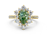 Yellow gold Fancy Green Pear  Cut Diamond Floral Halo Pave Band with Prong Setting_37