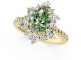 Yellow gold Fancy Green Pear  Cut Diamond Floral Halo Pave Band with Prong Setting_38
