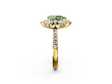 Yellow gold Fancy Green Pear  Cut Diamond Floral Halo Pave Band with Prong Setting_39