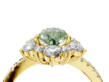 Yellow gold Fancy Green Pear  Cut Diamond Floral Halo Pave Band with Prong Setting_41